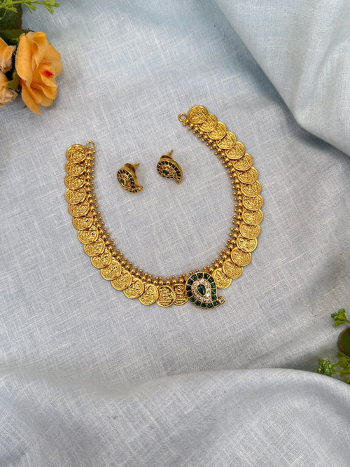 Luxurious   Antique   Kaasu   Mango   Short   Necklace   Set   0311