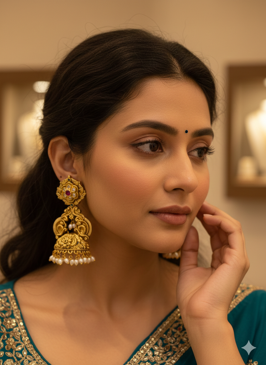 Antique jhumka with peacock design