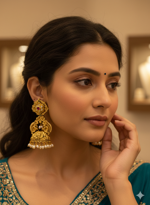 Antique jhumka with peacock design